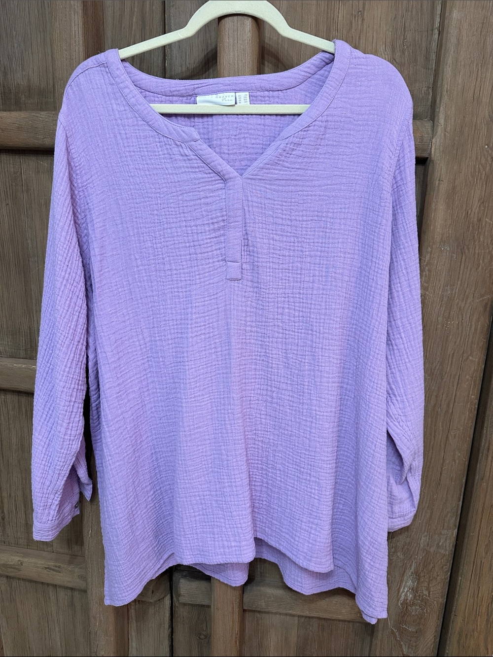 Light Purple Women's Gauze Long Sleeve Tunic Top